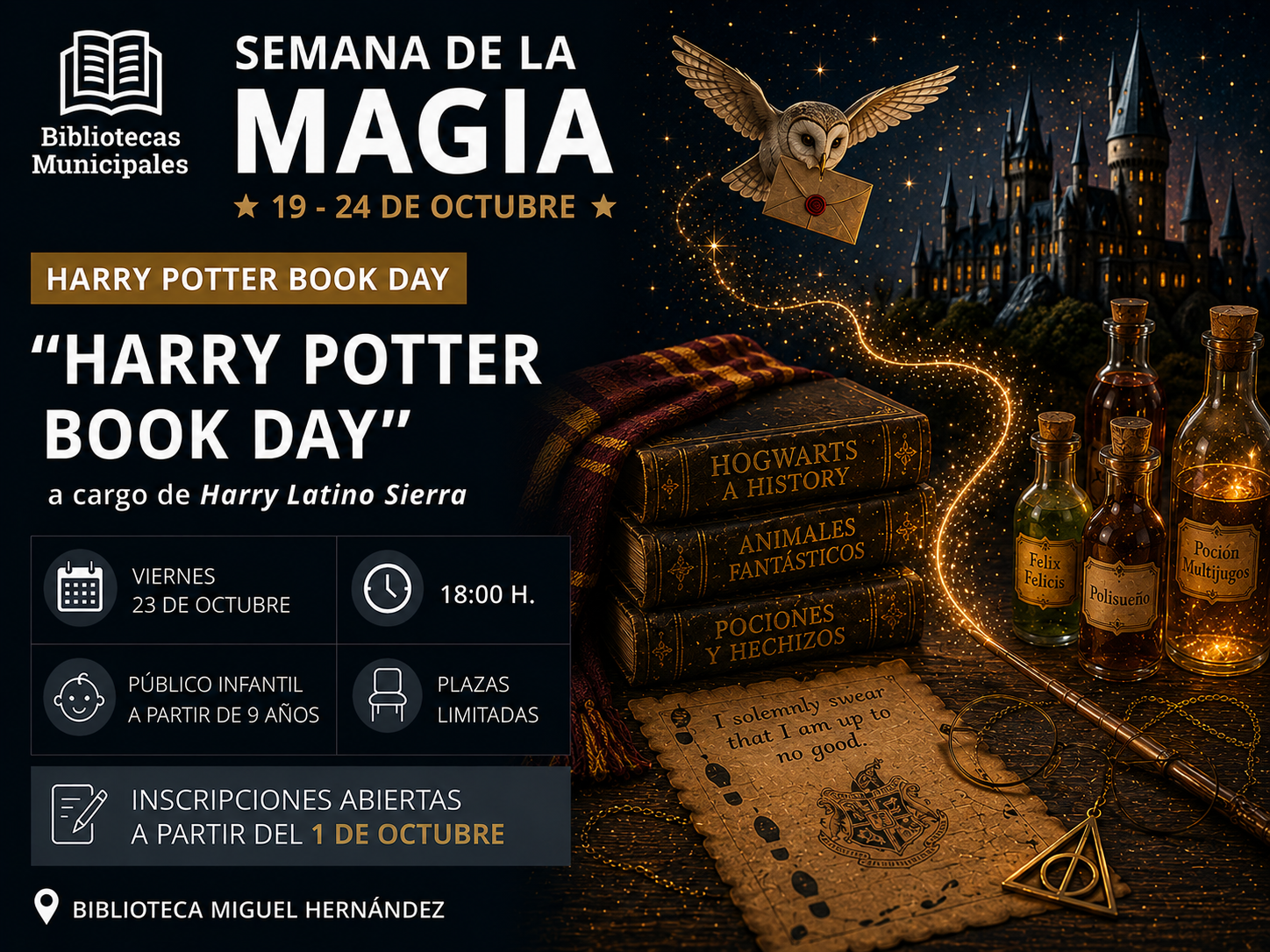 Harry Potter Book Day. Viernes 23 de octubre. 18:00 h. A partir de 9 años.
